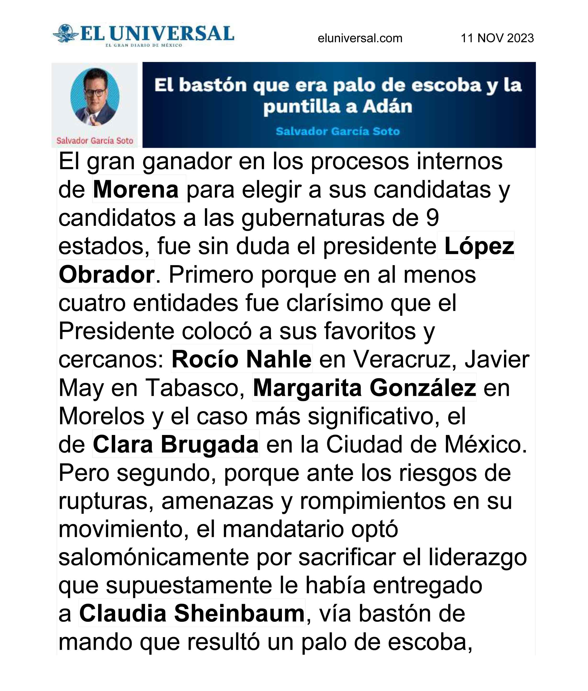 El bastón que era palo de escoba y la puntilla a Adán